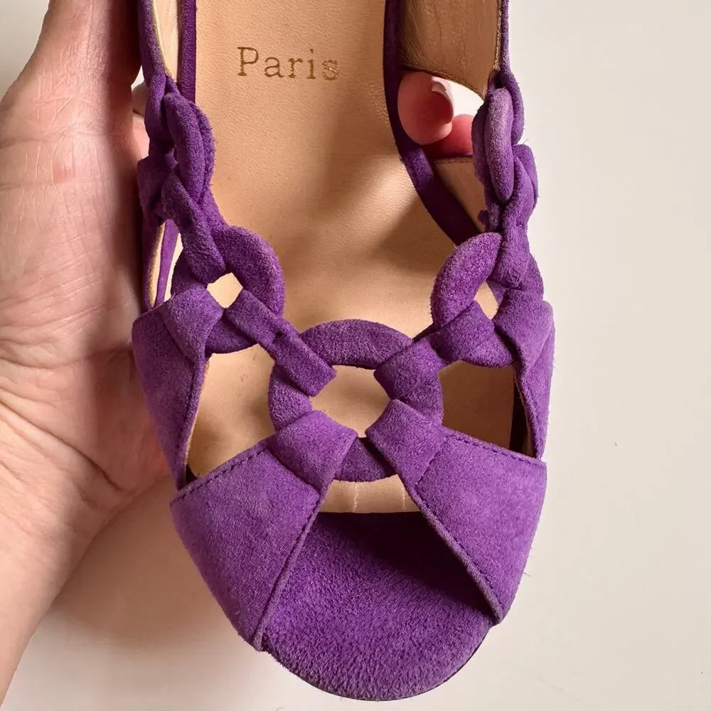 Christian Louboutin Purple Suede Vibrant Peep Toe Size 39 US 9 Shoes UNWORN